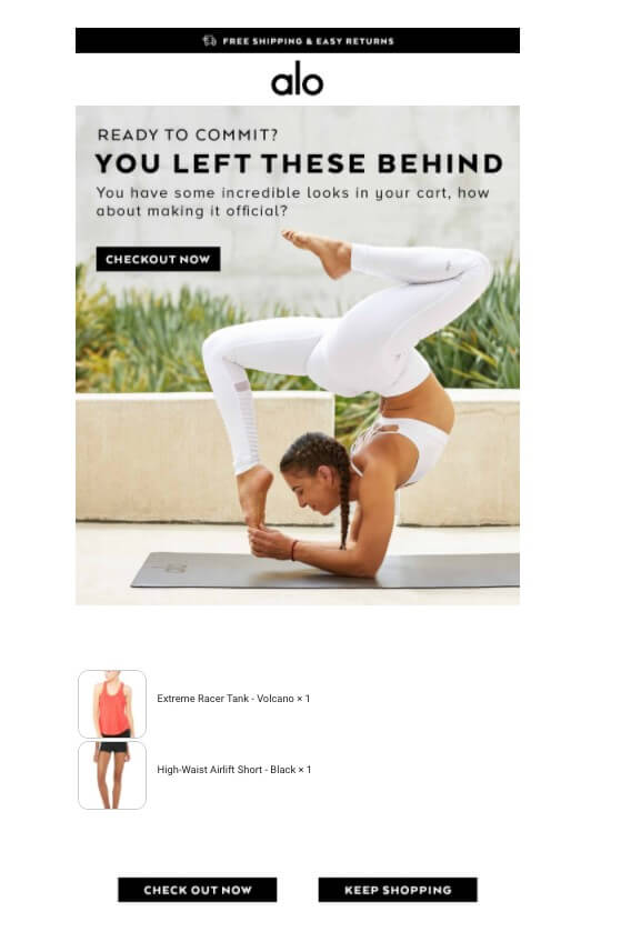 Alo Yoga Abandoned Cart Email Template