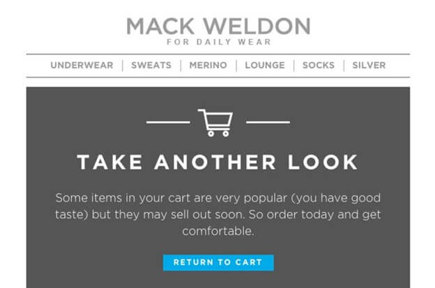 Mack Weldon Abandoned Cart Email Template