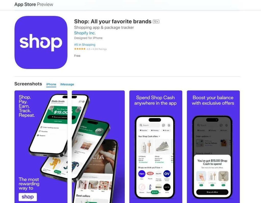 Shop app in Apple Store